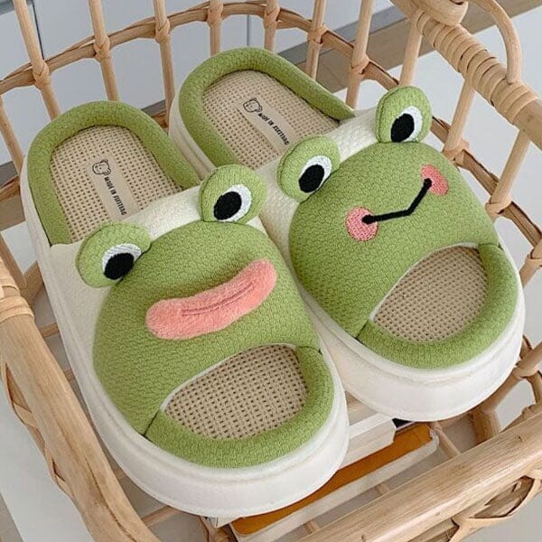Frog Shhhandals Slippers | Unisex Linen Waffle Knit Plush Animal Slides | Multiple Sizes - Image 4