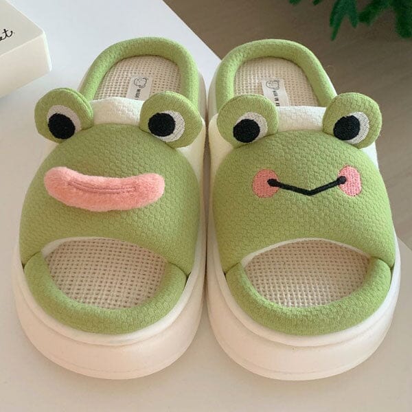 Frog Shhhandals Slippers | Unisex Linen Waffle Knit Plush Animal Slides | Multiple Sizes - Image 5