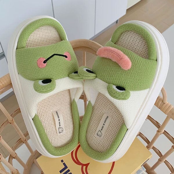 Frog Shhhandals Slippers | Unisex Linen Waffle Knit Plush Animal Slides | Multiple Sizes - Image 7