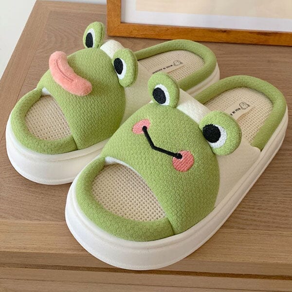 Frog Shhhandals Slippers | Unisex Linen Waffle Knit Plush Animal Slides | Multiple Sizes - Image 8