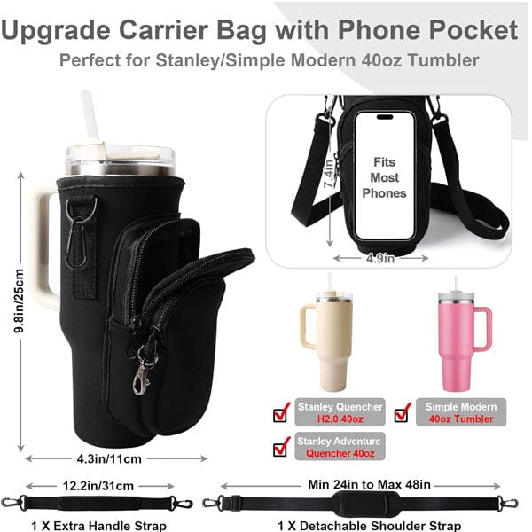 HydriEase Carry Bag Holder w/ Strap & Pockets for 40oz Tumbler Cup - Image 6