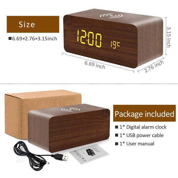 LumbrTime Wood Finish LED Clock With Wireless Induction Phone Charger - Image 4