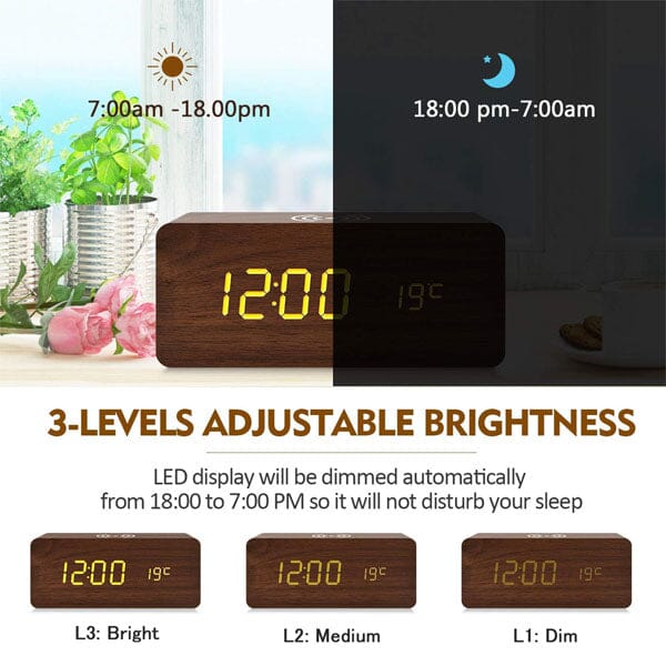 LumbrTime Wood Finish LED Clock With Wireless Induction Phone Charger - Image 5