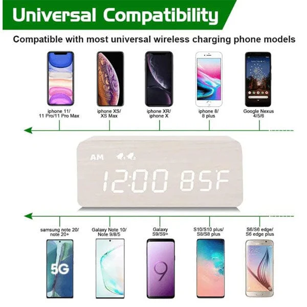 LumbrTime Wood Finish LED Clock With Wireless Induction Phone Charger - Image 6