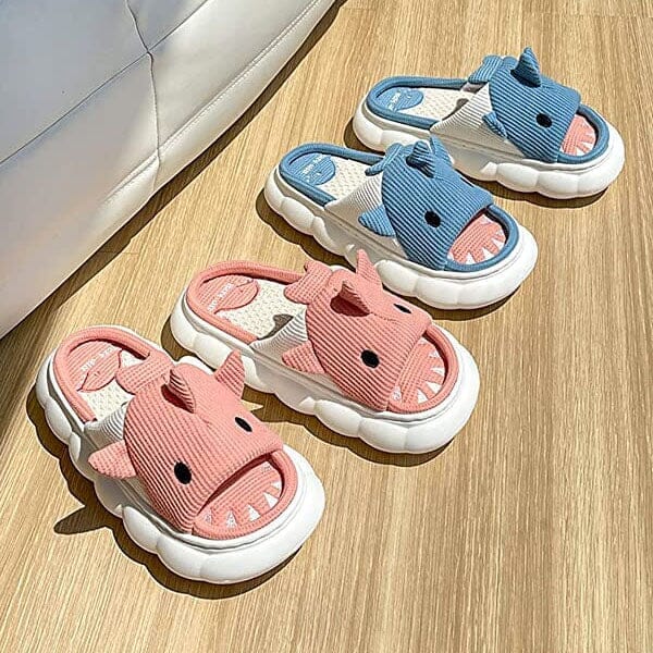 Shark Shhhandals Slippers | Unisex Linen Waffle Knit Plush Animal Slides | Multiple Sizes - Image 4